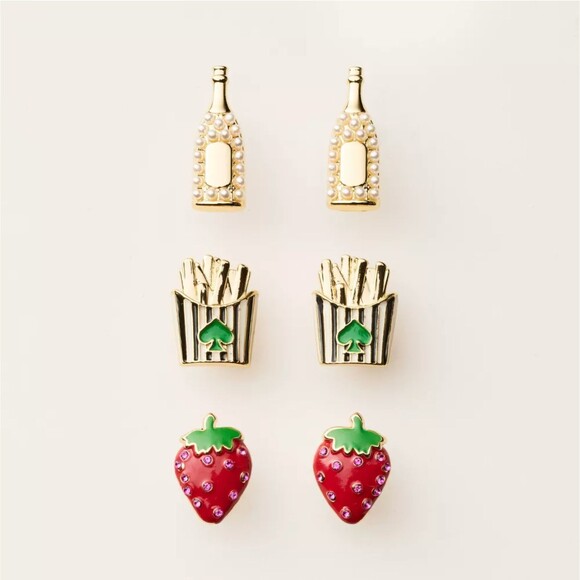 Kate Spade NY Target Stud Earrings Set 3 Pairs Strawberry French Fries Champagne - Picture 4 of 13